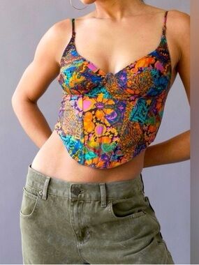 Floral Patchwork Bustier Crop Top - Multicolor